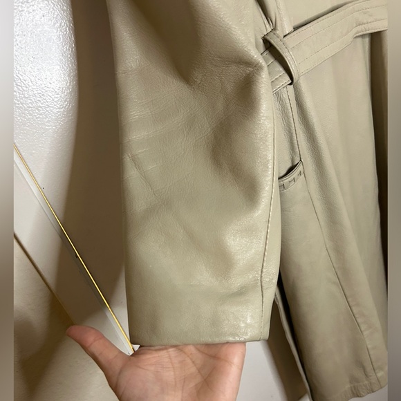 Vintage Taupe/Beige Leather Belted Trench Coat 24K by Dan di Modes Size S/M - Picture 4 of 16